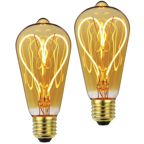 TIANFAN 2Pcs/Pack ST21 Teardrop Edsion Led Bulb Globe Heart Filament Light Bulb 4W Dimmable E26 Decorative Light Bulbs