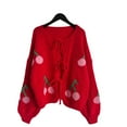 thumbnail image 3 of Womens Tie Front Cardigan Cute Cherry Open Front Y2k Sweater Oversized Chunky Knit Cardigan Tops Red S, 3 of 9