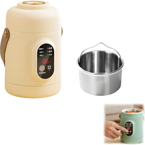 Multifunctional Health Pot - Portable Mini Electric Cooker with Ceramic Glaze Inner & Steamer, Small Slow Cooker with 12-Hour Reservation, for Porridge, Rice, Soup & Steaming (Light brown)