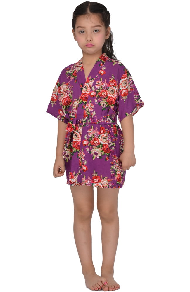 Mr & Mrs Right Kids Spa Party, Flower Girl Cotton Kimono Robe ,Floral