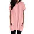 thumbnail image 2 of ZHOGXU Women's Hooded Top With Pockets Short Sleeve Drawstring Solid Color Comfortable Fashion T Shirt For Casual Daily Wear,Watermelon Red,L, 2 of 7