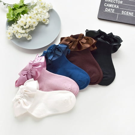 

Yesbay 2Pair Winter Newborn Baby Girl Solid Color Cotton Bowknot Ruffled Ankle Princess Socks