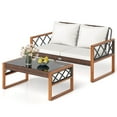 thumbnail image 2 of Costway 2 Pieces Patio PE Wicker Furniture Set Outdoor Acacia Wood Loveseat for Porch, 2 of 10