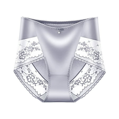 TFEOQRY Women s Shapewear Panties Solid Color Mid Waist Satin Lace Underwear Female Sexy Hollow Embroidery Transparent Mesh Wrapped Buttocks Silk Shorts Head Gray