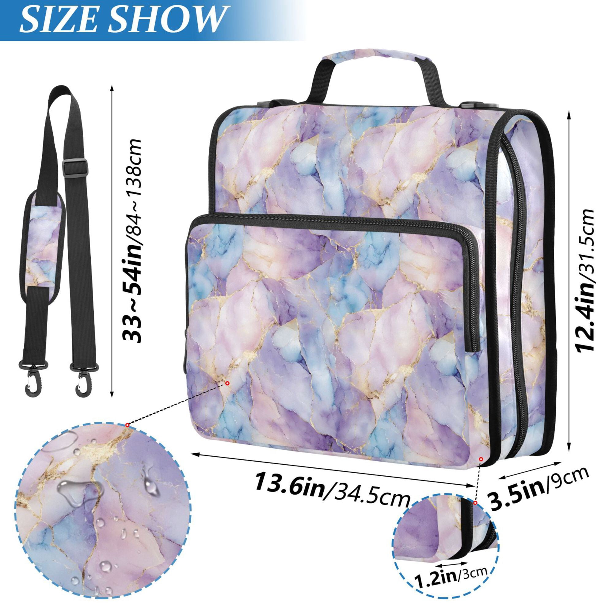 FORMRS Zipper Binder with Shoulder Strap 2-inch Ring 500 Sheet Capacity File Bag, Purple Marble Pattern