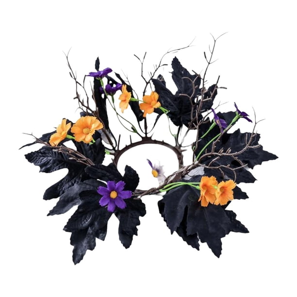 Anillo De Vela De Halloween, Barra Rústica, Hojas Artificiales, Flores, Corona, Decoración Del Hogar