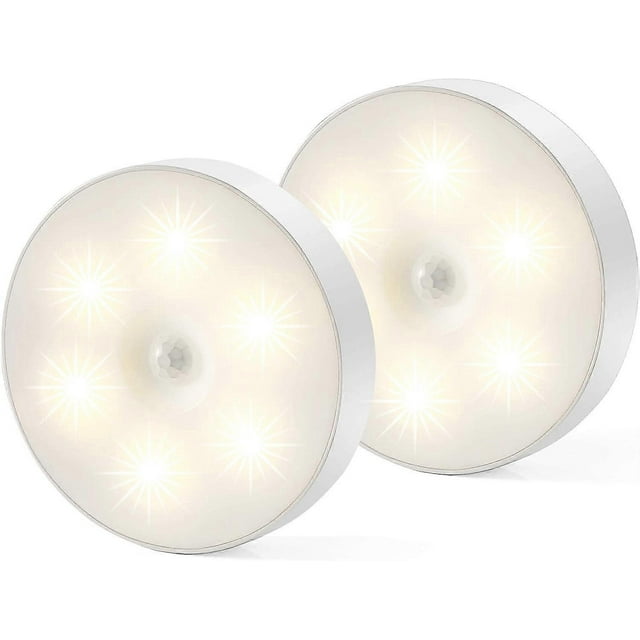 Motion Sensor Night Light,Led Night Light, Magnetic Indoor Motion Detector Lamp, USB Rechargeable,Warm white,Pack of 2