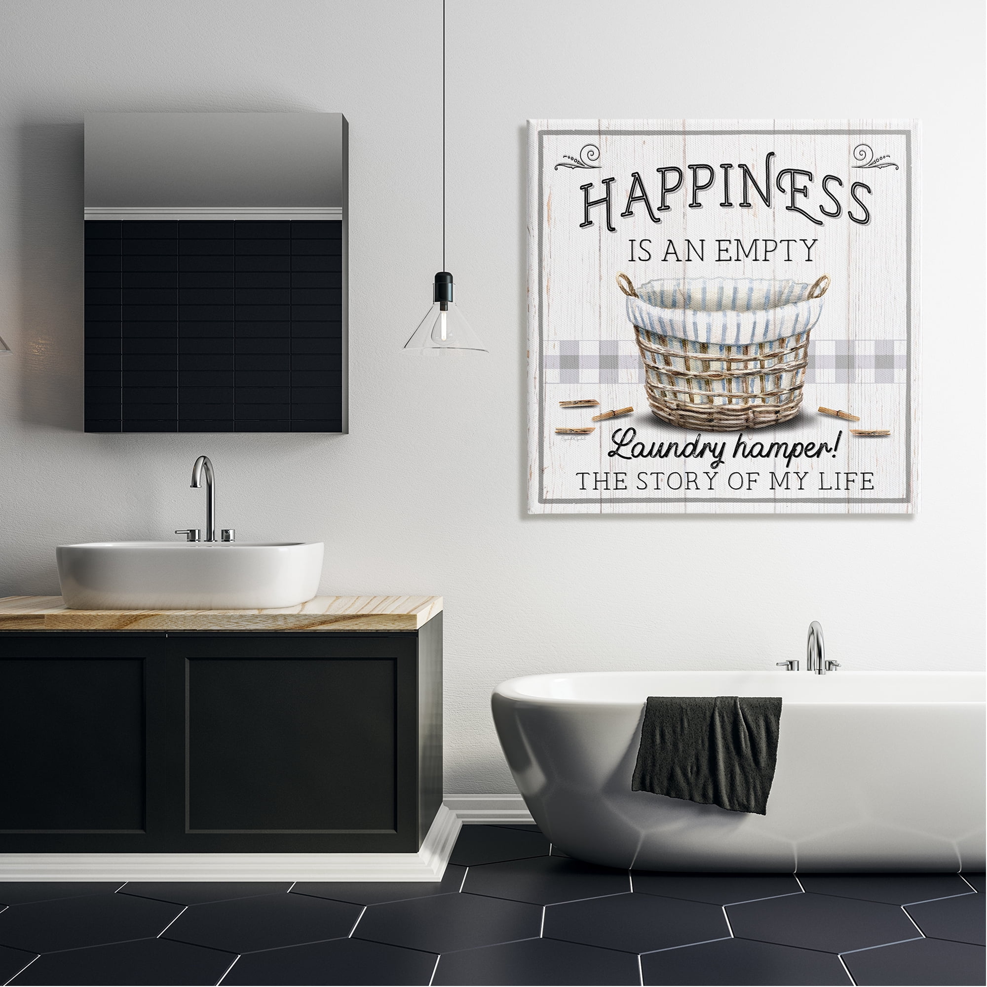 Stupell Industries Happiness is Empty Laundry Basket Typography Painting Gallery Wrapped Canvas Art Print Wall Art, 36 x 36