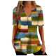 thumbnail image 2 of ICHUANYI Clearance Fashion Women Summer Causal Printing Short Sleeve V-Neck Top Blouse Button T-Shirt(Green, L) ICHUANYI WER2023081109205, 2 of 5