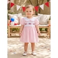 thumbnail image 6 of BemeyourBBs Kids Toddler Baby Girl 4th of July Dress Outfit Patriot Independent Day Clothes Little Baby Girl Summer Smocked Dress Bow American Flag Embroidery Short Sleeve Doll Collar Plaid Dress, 6 of 9