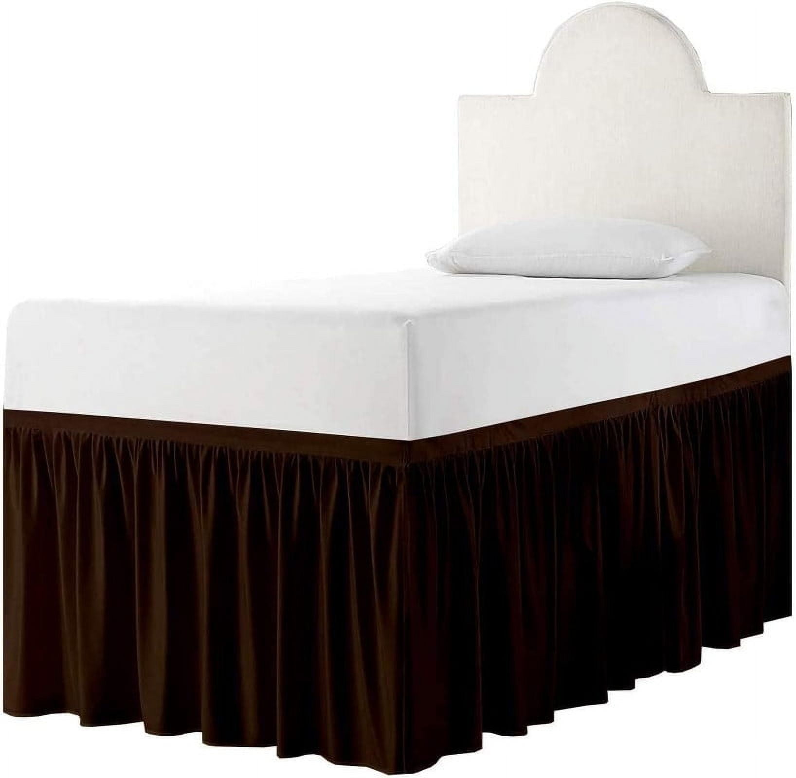 College Dorm Bedskirt, 36 Inch Drop 100% Microfiber Lightweight Ruffled, Twin-XL Size (39" x 80") Elastic Bed Skirt - Chocolate Solid