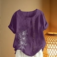 thumbnail image 4 of Xuyuer Women's Casual Linen Round Neck Printed Short Sleeve Button Blouse, Breathable Summer Top for Vacation Wear, Market Days and Relaxed Boho Style, 4 of 5