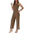 thumbnail image 4 of INSPIRE CHIC Women's Jumpsuit Dressy Casual Sleeveless Round Neck Outfits Wide Leg Rompers L Brown, 4 of 5