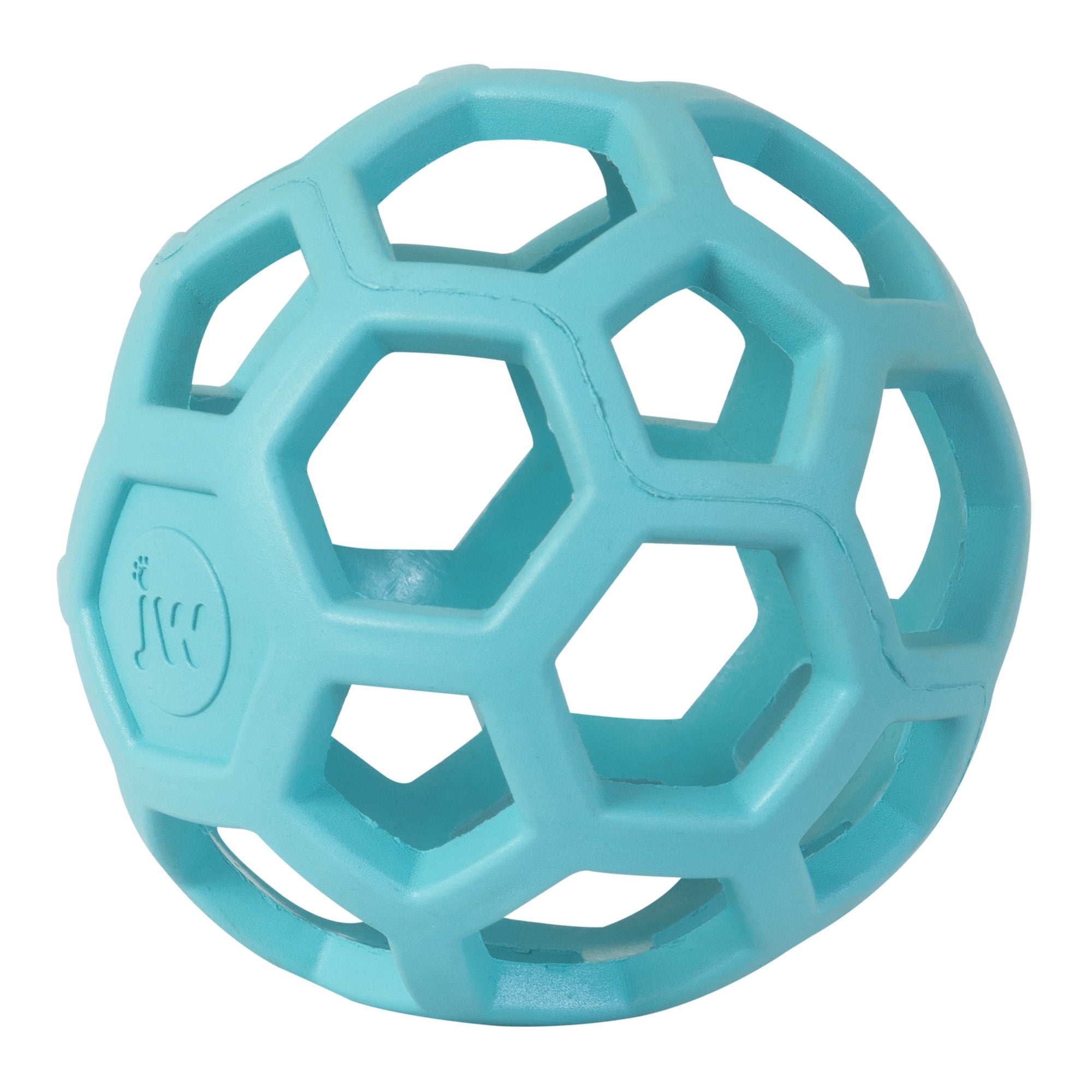 JW HOL-ee Roller™ Tug and Fetch Treat Dispenser Puzzle Ball Dog Toy, Natural Rubber, Medium 4.5" for Dogs 20 to 60 lb, Blue, Pack of 1