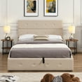 thumbnail image 3 of Tensun Beige Full Size Lift Up Storage Bed with Button Tufted Headboard, Hydraulic Storage, Wood Slats Support, 3 of 5