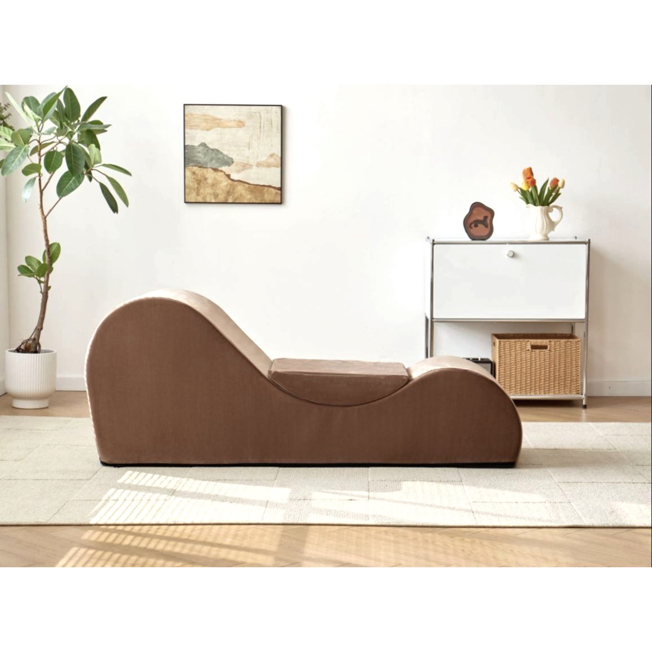 GDF Studio 62.5" Ergonomic Chaise Lounge Chair with High-Density Foam, Machine-Washable Cover, Brown