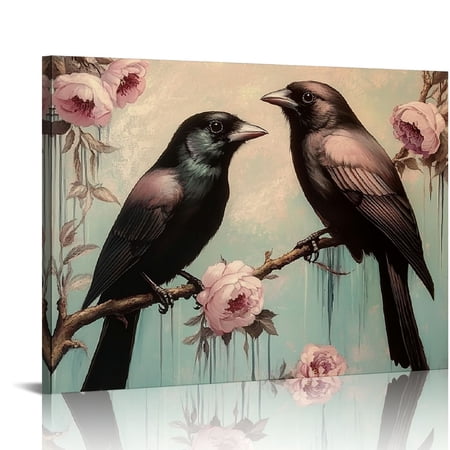 BCIIG Dark Raven Print Wall Art Black Crow Pictures Crow Canvas Wall Art Dark Academia Crow Print Vintage Rose Painting Raven Artwork for Walls Living Room 20x16in