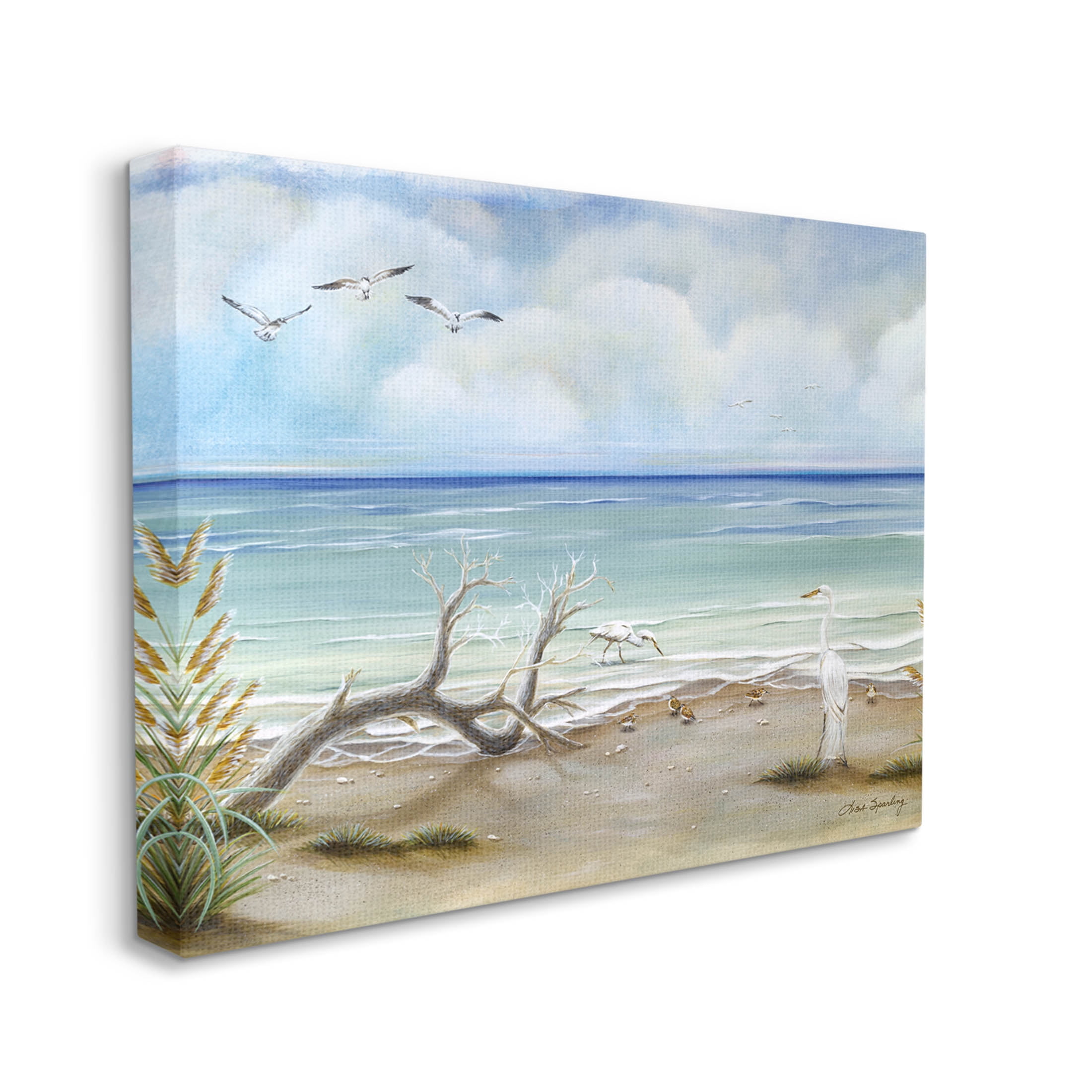 Beach Nature Nautical Landscape Coastal Painting Gallery Wrapped Canvas Print Wall Art