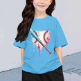 thumbnail image 2 of T-shirts Filles Imprimé Col Rond Manches Courtes T-Shirt Garçons Filles Tee Confortable Tee Shirt Enfant Fille Bleu 5 Ans-6 Ans, 2 of 6