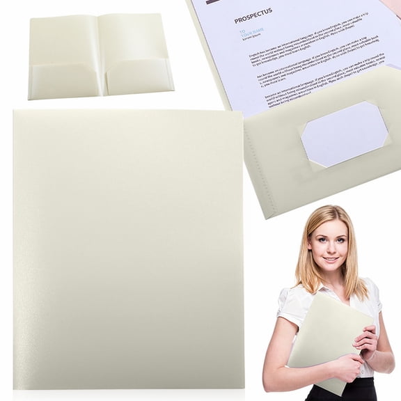 YAZHPA 1 Pack Folder with Pockets, Pastels Colors, Plastic Pocket Folder with Business Card Holder, Aesthetic File Folder, Back to S-chool Office Filing Supplies,Beige