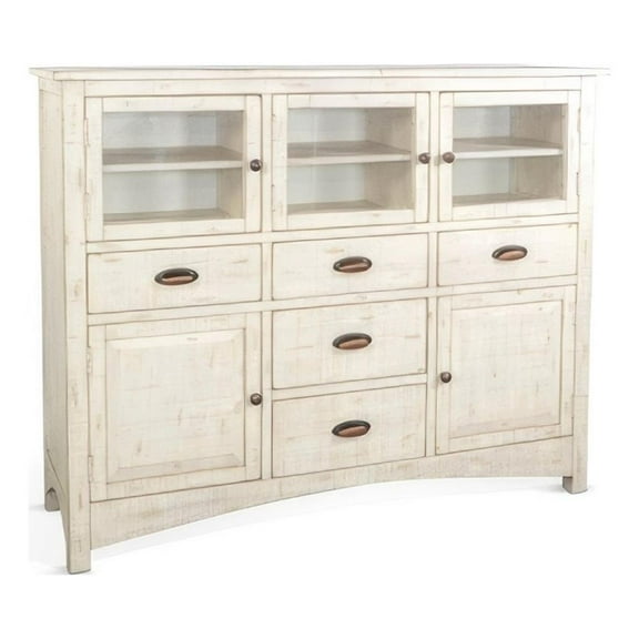 Rena Sideboard Buffet Console- 5 Doors- 5 Drawers- 59 Inch White Wood