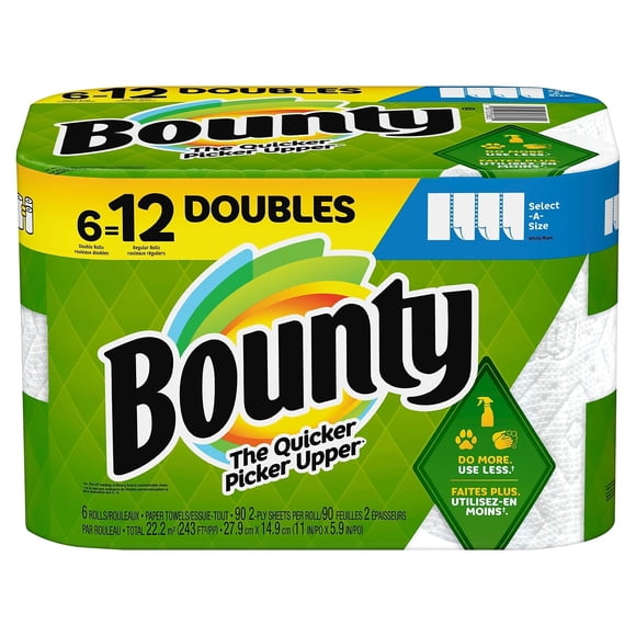Toallas de cocina Bounty Select-A-Size de 2 capas, paquete de 6 rollos