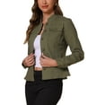 thumbnail image 4 of Chaquetas de mezclilla para mujer INSPIRE CHIC con cuello alzado, mangas largas, chaquetas de jean cortas, verde M, 4 of 6