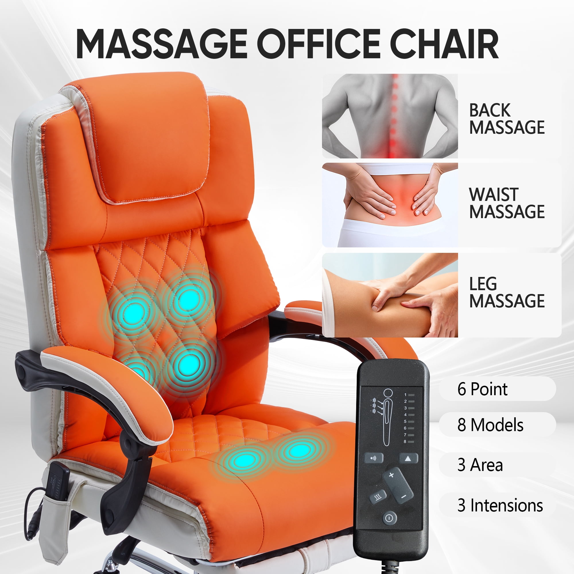 Office Chair with 6-point Vibration Massage and  Shoulder Heated,Big and Tall Office Chair, Reclining Office Chair,Orange