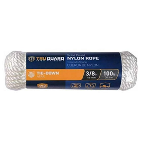 TRUGUARD Nylon Rope, Diamond Braid, White, 3/8-In. x 100-Ft.