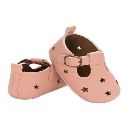 

Binwwede Baby Girls Princess Dress Shoes Non-Slip Soft Sole T-Strap Mary Jane Flats with Cutout Star Pattern Hxx