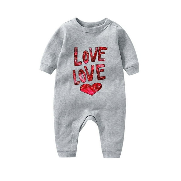 BLTIBY Infant Baby Boys Girls Jumpsuit Valentine's Day Heart Printed Fall Spring Long Sleeve Romper Newborn Fashion Casual Outfit One Piece Clothes Gray 3-6 Months