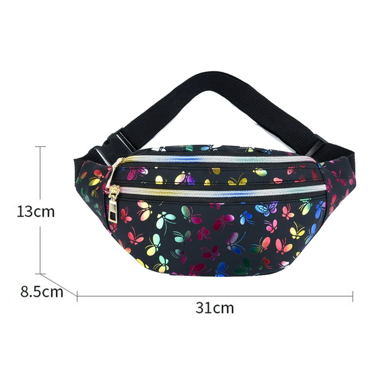 Butterfly Print Bum Waist Bag for Women Girls Fashion Waterproof Ladies Festival Lightweight Hip Pouch Travel Holiday Waist Pack Shiny Bumbag Black Walmart