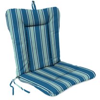 Jordan Manufacturing 38" x 21" Sanders Puff Blue and Gray Green Stripe Rectangular Outdoor Wrought Iron Chair Cushion with Ties and Hanger Loop