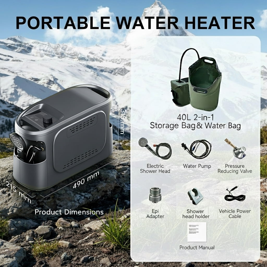 ROCKRAY Portable Propane Water Heater for Camping,Instant Hot Water Heater with 5200mAh Battery,Max 180 Mins Runtime, Outdoor Shower for RV, Cleaning & Pet Washing