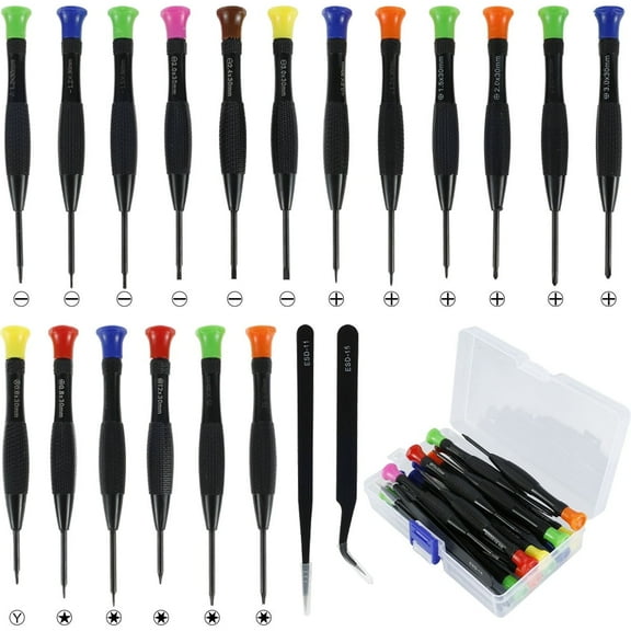 FUYGRCJ 20PCS Mini Screwdriver Set with Magnetic Flat Tips for Drill,Needle Sewing Machine,Mini Flathead Phillips Screwdriver Set Kit and Tweezers for Repairing Computer Eyeglass Phone Watch