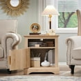 thumbnail image 5 of 22" Fluted Nightstand with Charging Station, Large Modern End Table, Wood Side Table w/Open Shelf & Spacious Tabletop, Bedside Table with Storage Space for Bedroom, Living Room-Natural, 5 of 6