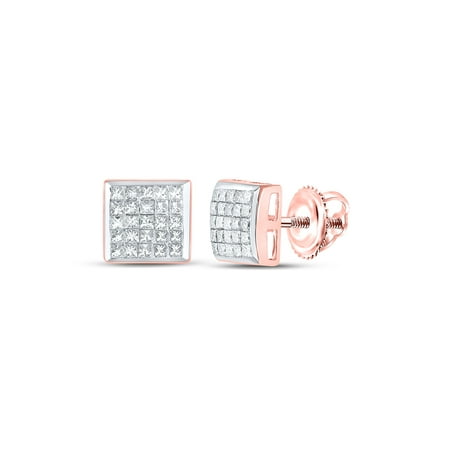 L U DIAMONDS 14k Rose Gold Princess Diamond Square Earrings 5/8 Ctw