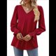 thumbnail image 3 of Blusas de Larga para Mujer 2025, Elegantes, Informales, con Cuello en V, Tipo Túnica, Blusa Holgada de para el Trabajo. Vino Tinto L, 3 of 6