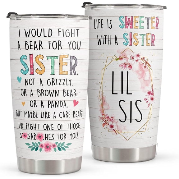 Macorner Sister Gifts From Sister - Stainless Steel Tumbler 20oz Gifts for Women - Unique Gift For Sister Soul Sister From Sister - Gift For Best Friend Women Big Sister Little Sister Birthday Gifts