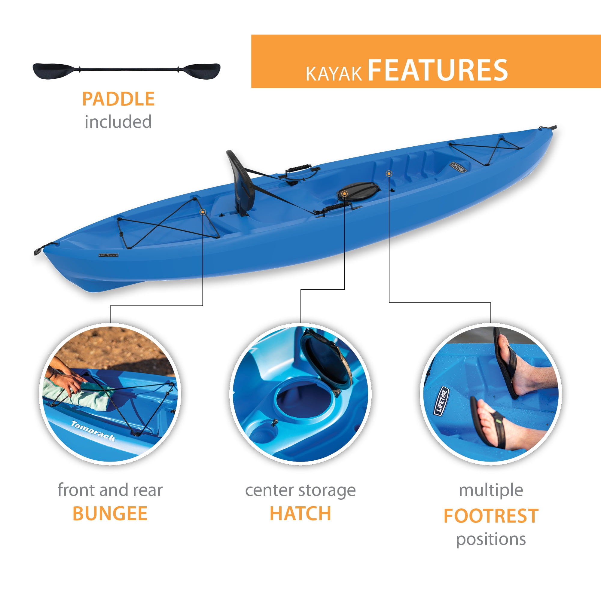 Lifetime Tamarack 10 ft Sit-On-Top Kayak with Paddle, Dragonfly Blue (91129)