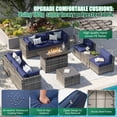 thumbnail image 5 of Clouddwell 11 Piece Patio Furniture Set with 44” Fire Pit Table Wicker Rattan Patio Conversation Set Outdoor Sectional Sofa Set with Coffee Table and Blue Cushions, 5 of 9