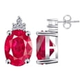 thumbnail image 3 of 0.06 Carat 8x6MM Oval Created Ruby and Diamond Queen Earrings In 10k White Gold, 3 of 6