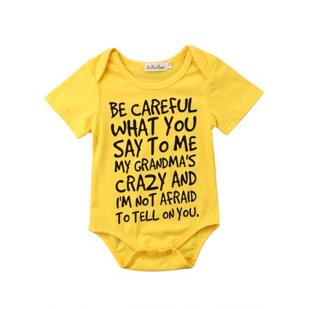 

Funny Letter Be Careful What Letter Infant Baby Boy Girl Short Sleeve Bodysuit Romper Outfit Summer Clothes