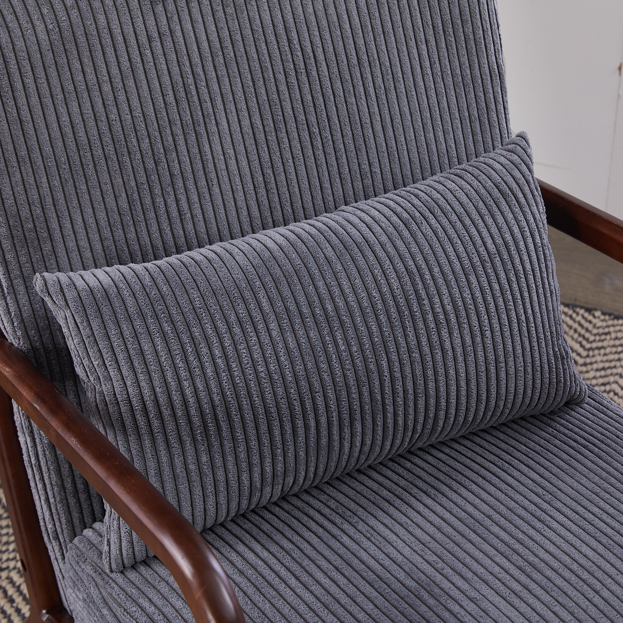 HOQBN Modern Accent Chair,Upholstered Armchair with Pillow, Solid Wood Frame Reading Chair for Living Room Bedroom Balcony,Dark Grey