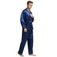 thumbnail image 3 of Tony & Candice Men's Classic Silk Satin Pajama Set Adult Sleepwear (Medium, Blue with White Piping), 3 of 4