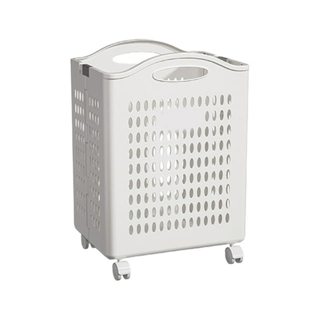 bbymog Laundry Room Organization Foldable Laundry Baskets Multi Functional Portable Dirty Clothes Hamper with Wheels Organization Toy Storage Basket with Handle White-6 M