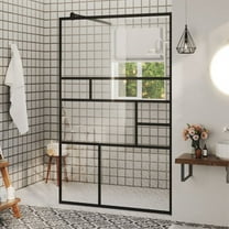 Casafoyer Walk-in Shower Wall with Clear ESG Glass 39.4"x76.8" Black