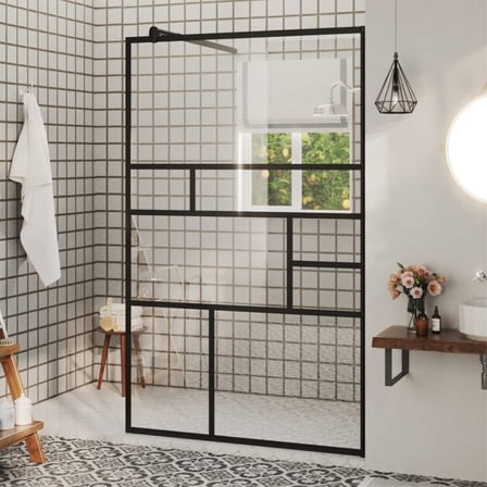 Casafoyer Walk-in Shower Wall with Clear ESG Glass 39.4"x76.8" Black