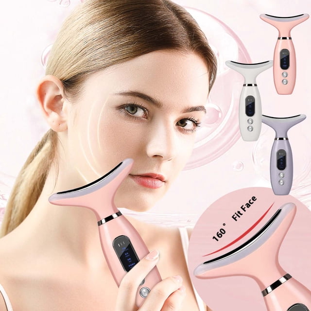 Dvkptbk Neck Beauty Instruments Red-Light-Therapys-for-Face and Neck 4 Color LED Face Neck Massagers for Care Neck Face Beauty Device with Vibrating Warming Function