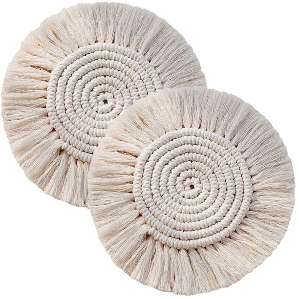 Piezas Juego De Posavasos De Macramé Hecho A Mano, Mantel Individual Tejido A Mano, Decoración De Escritorio De Posavasos Puro Bohemio Se Utiliza En La Cocina, El Dormitorio, La Cafetería